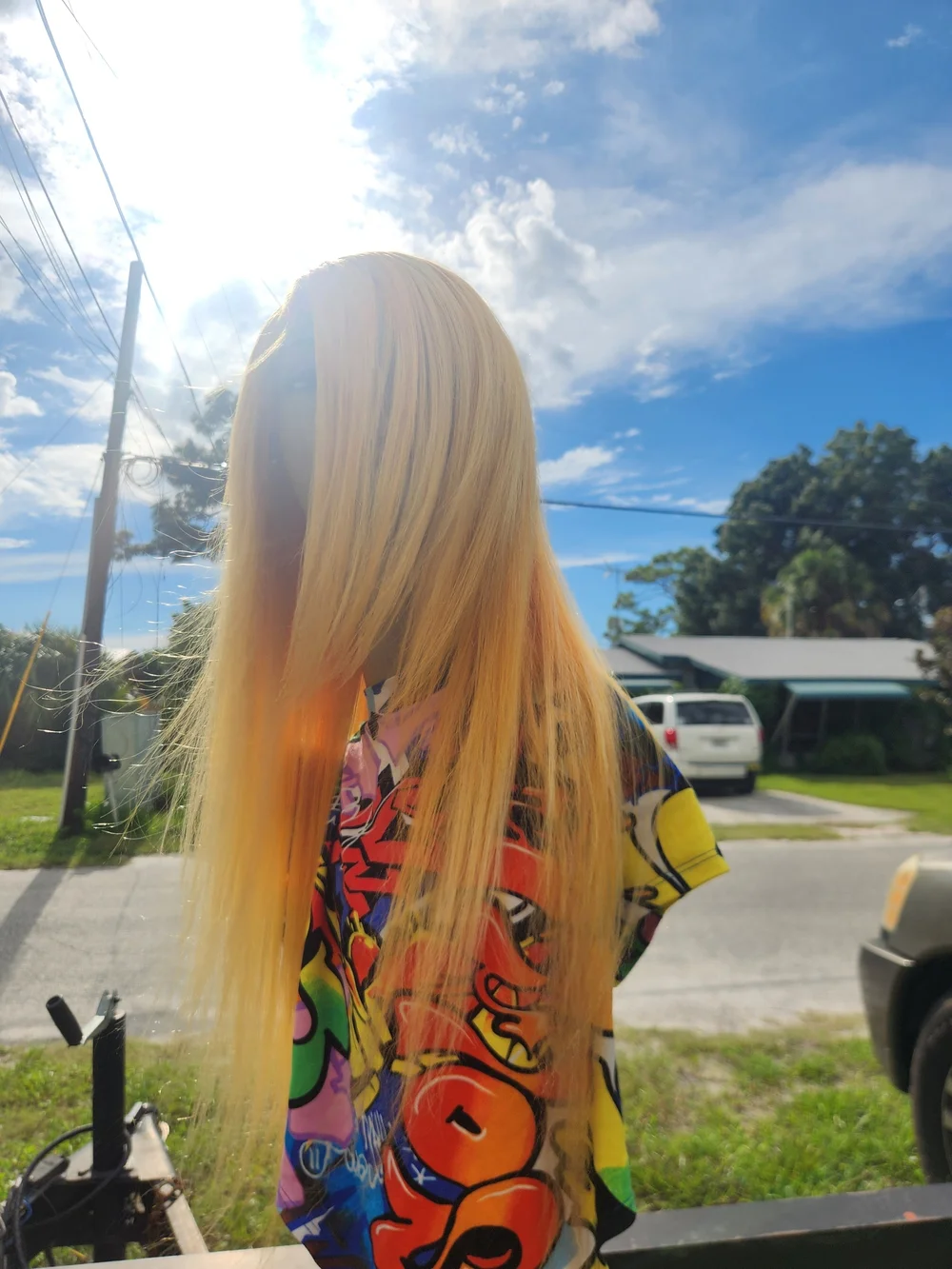 Blonde Straight Human Blend Hair Wig - Sleek Long Style